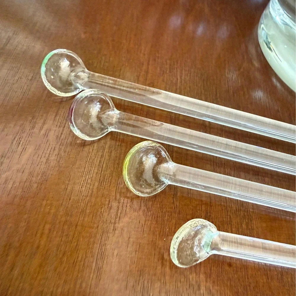 Vintage Glass Swizzle Sticks | Red, Green, Yellow, Clear | MCM Cocktail Set of 4